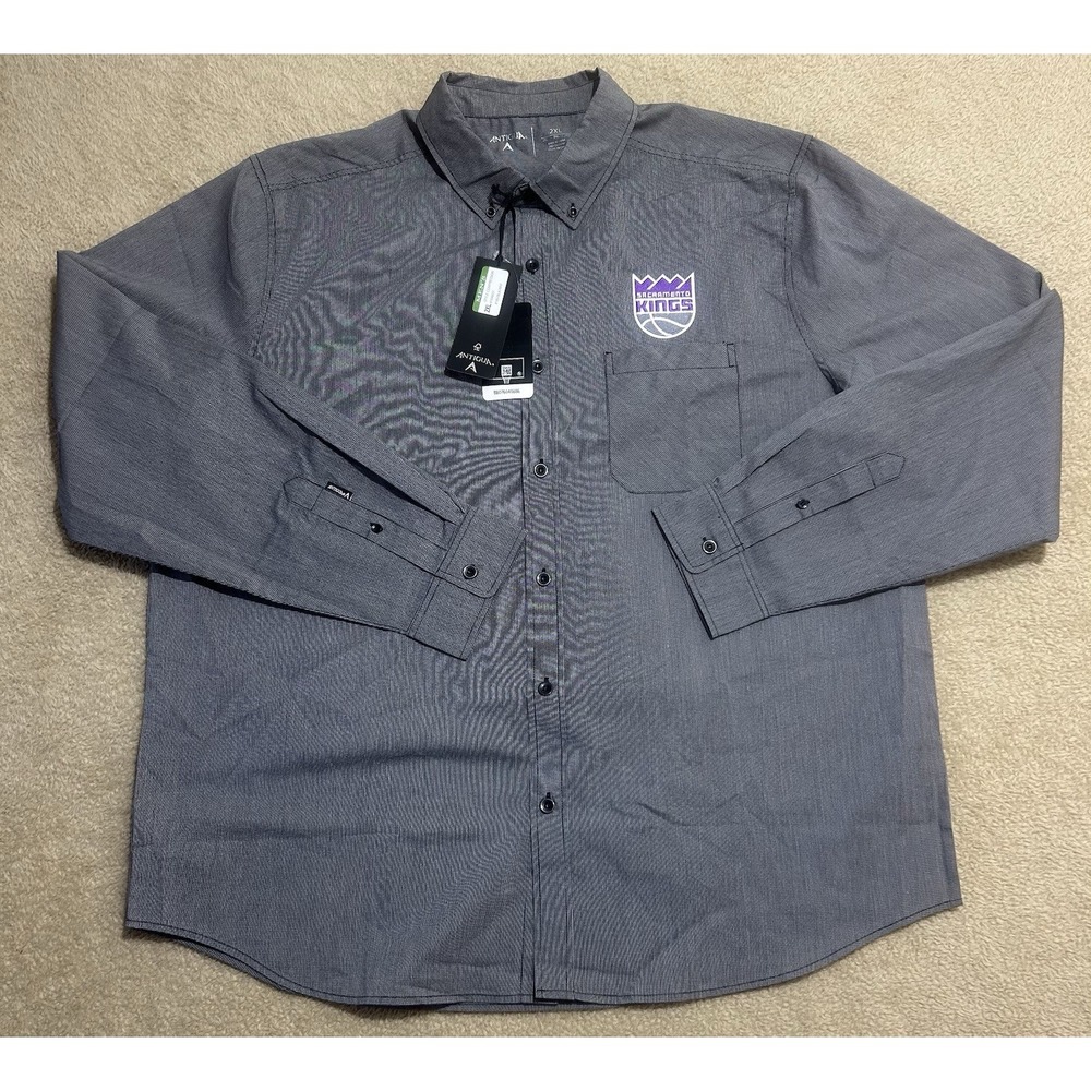 NBA Sacramento Kings Antigua Blk Porter Woven Long Sleeve Button-Down Mens 2XL